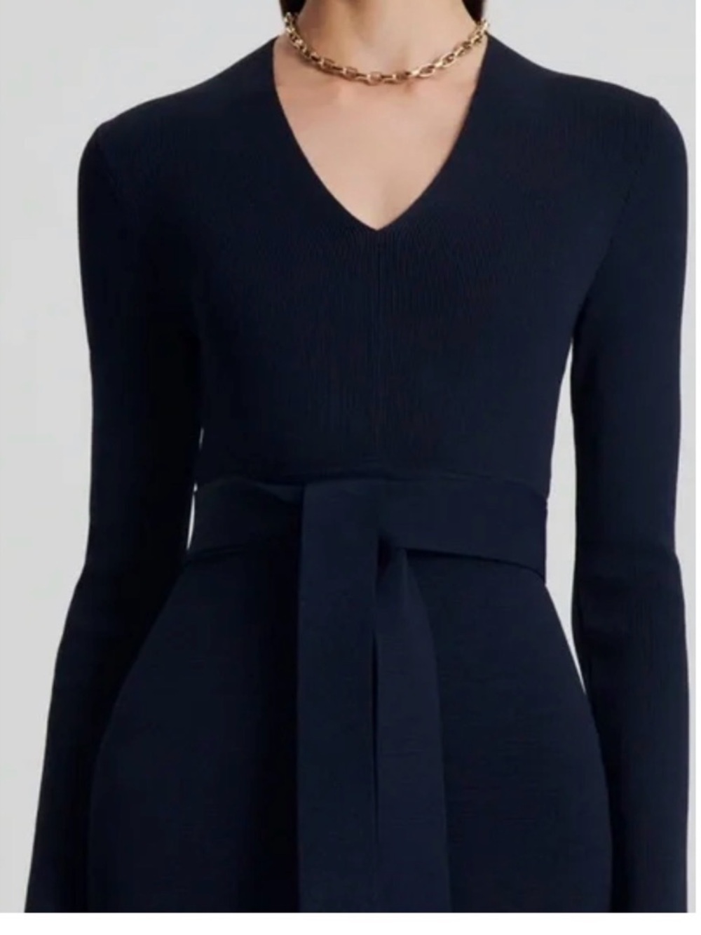 Scanlan Theodore Navy V-Neck Midi Dress with Waist Tie XS navy - Picture 2 of 6